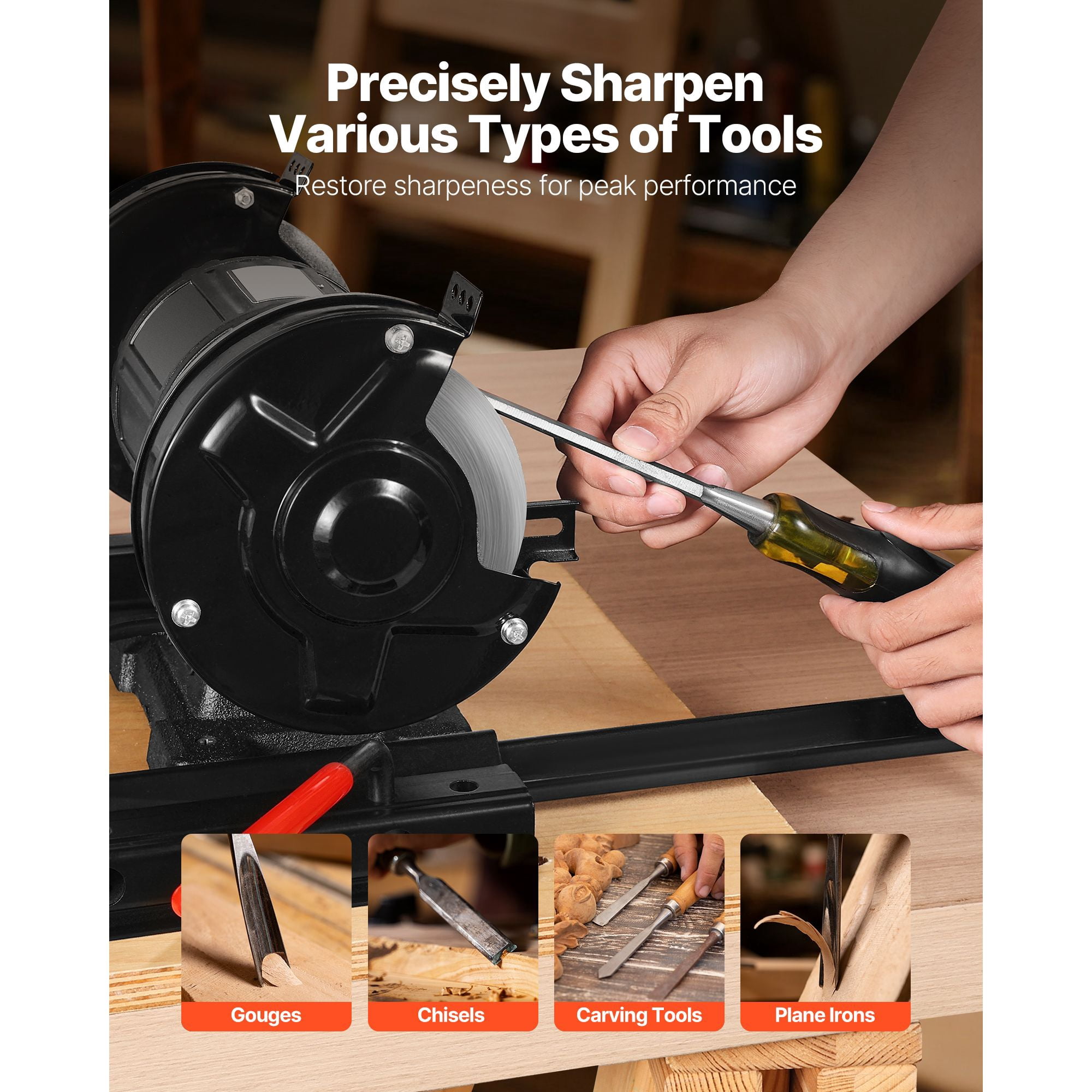Multi-Grind Sharpening Kit with Platform Worktable, Long Support Arm, Fingernail Gouge Jig, for 6" & 8" Bench Grinders