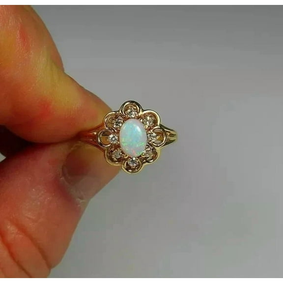 2Ct Oval Cut Simulated Fire Opal Women Engagement Ring 14K Yellow Gold Plated 925 Silver