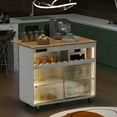thumbnail image 2 of Kitchen Island with Storage, Kitchen Cart on Wheels with Drop Leaf, LED Light & Tempered Glass Door, Rolling Island Table for Kitchen, 2 of 9