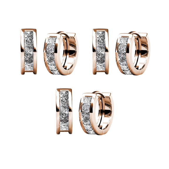 Cate & Chloe Pack of 3 - Giselle 18k Rose Gold Plated 15mm Hoop Earrings with Swarovski Crystals for Women
