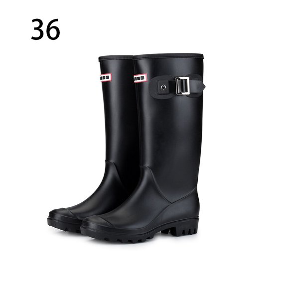 1 Paire Bottes de Pluie Chaussures pour Femmes Bottes en Caoutchouc Fournitures d'Extérieur Polyvalent Plus Chaudes Surface Lisse Sans Bavures Bottes Imperméables Noir 36