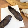 thumbnail image 5 of Women's Square Toe Mary Jane Flats, Soft Leather, Buckle Closure, Casual Shoes, 5 of 17