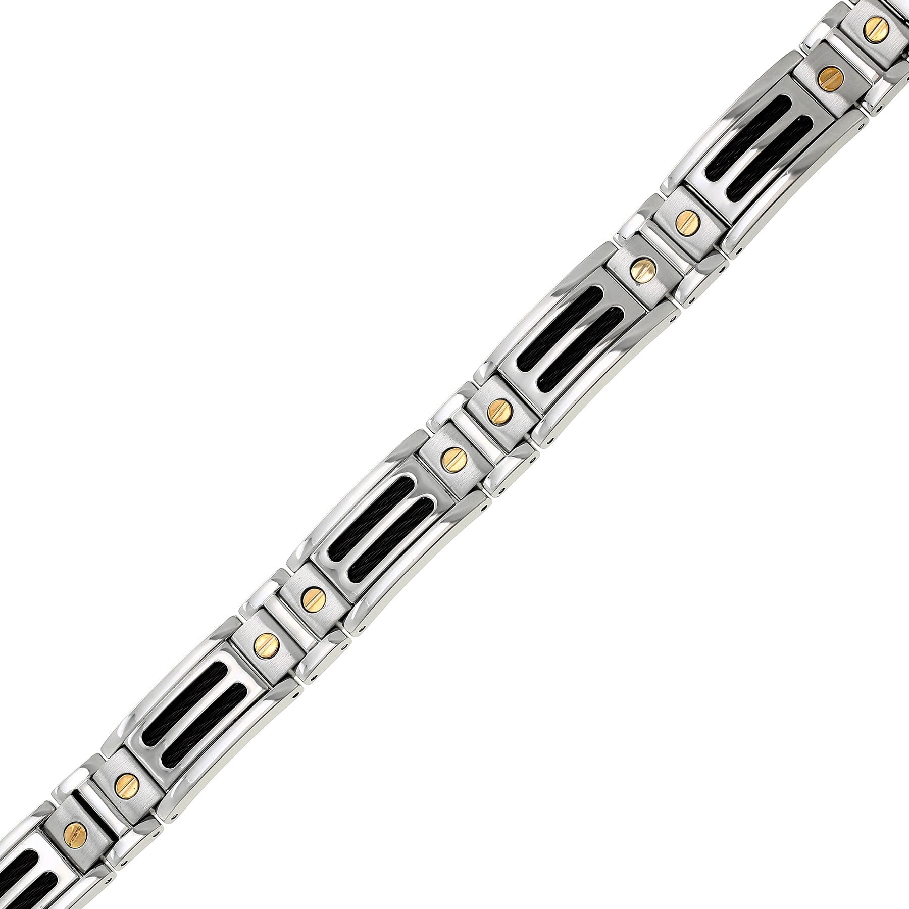 BIG Jewelry Co Men's Stainless Steel and 10K Gold Screw Detail Link Bracelet