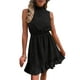 thumbnail image 5 of VISgogo Mini vestido para mujer, elegante, sin mangas, cuello alto, sólido, verano, casual, citas, vestido de una línea VISgogo moda, 5 of 7