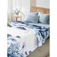 thumbnail image 4 of Navy Blue Flowers King Size Flat Sheet, Wrinkleproof & Fadeproof Cooling Flat Bed Sheet Only, Summer Pastoral Botanical Breathable Soft Bedding Top Sheets 105 x 98 Inches, 4 of 8