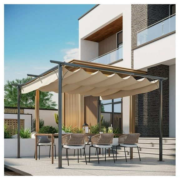 Retractable Patio Pergola Gazebo 11.5'x11.5' - UV Resistant Steel Frame Canopy - Outdoor Shade & Shelter for Deck, Patio, Garden