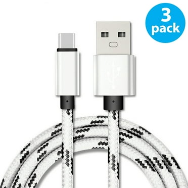 3-PACK 3FT USB Type C Cable, Fast Charger, TTECH USB-A to USB-C Charging Cord, Nylon Braided, Compatible with Samsung Galaxy S23, S22, S21, S20, S10, S9, Note20 10 9, Universal USB-C Charger, White