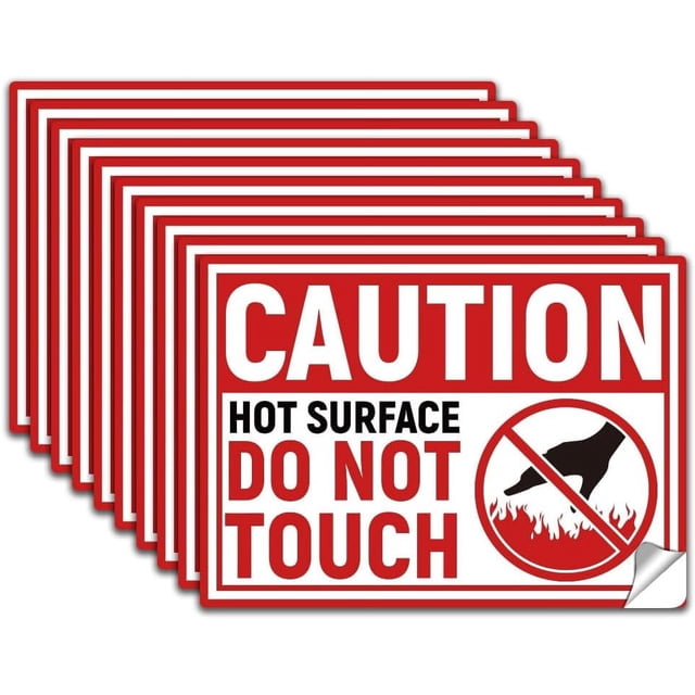 10Pcs Caution Hot Surface Do Not Touch Sign Sticker PVC Waterproof Hot Surface Do Not Touch Warning Stickers Decal for Business Home Self Adhesive Sign for Indoor Outdoor 5.1x7.1 Inch