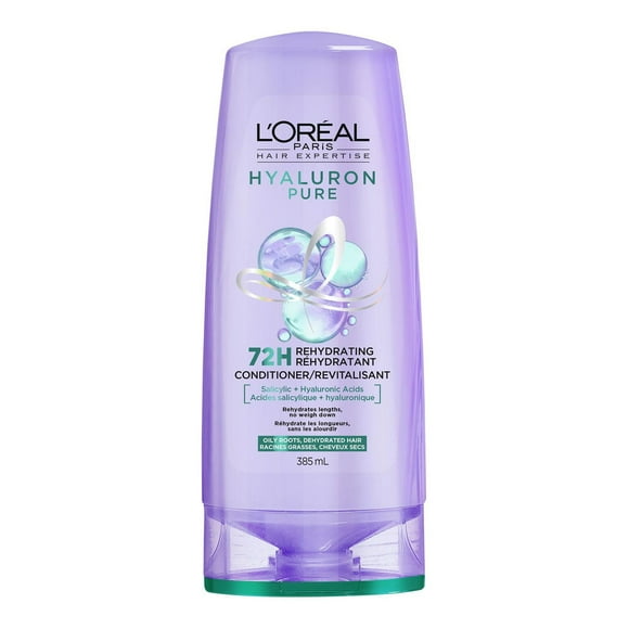 l'Oréal Paris Hair Expertise, Hyaluron Pure 72H Rehydrating Conditioner, for Oily Roots and Dehydrated Lengths, 385ml, Conditioner for Oily Roots and Dehydrated Lengths