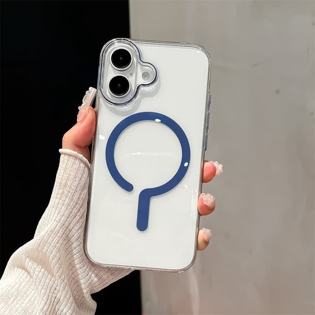 for Magsafe Transparent Hard PC Case for iPhone 16 15 14 13 12 Pro Max Plus Magnetic Wireless Charging Clear Ultra Slim Cover Navyblue For iPhone 14 ProMax