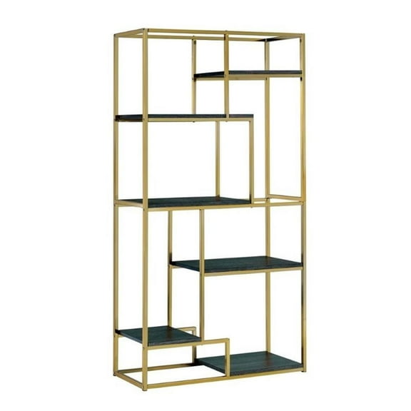 Bowery Hill Modern Metal 6-Shelf Bookcase in Champagne