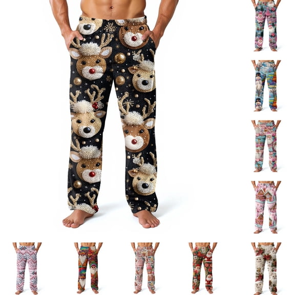 Trgacdwlo Christmas Pajama Pants Men Flannel Snowflake Snowman Winter Fuzzy Mens Fleece Pj Bottoms Baggy Elastic Waist Straight Leg Mens Sleep Pants