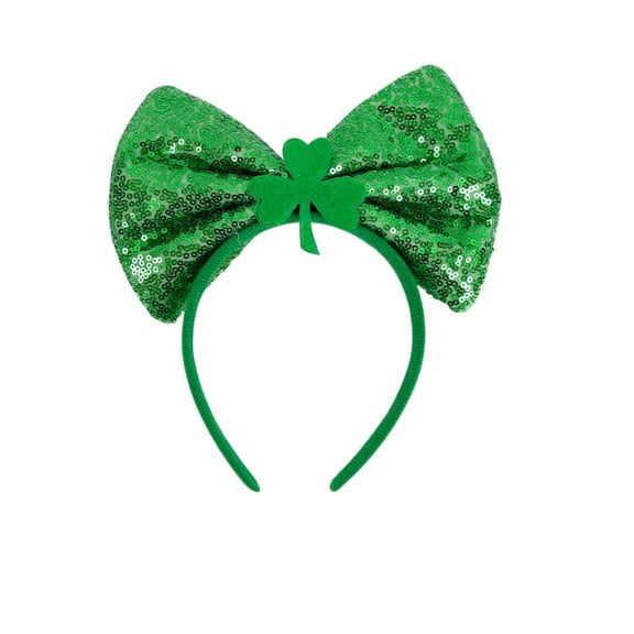 St. Patrick's Day Sequin Bow Headband Shamrock Hat Decoration Comfortable Flexible Band for Parties Events A