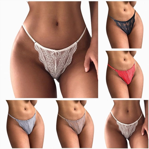 HCNTES Lace G-String Thongs for Women Low Rise Underwear T-back Thongs Panties 5 Pack L