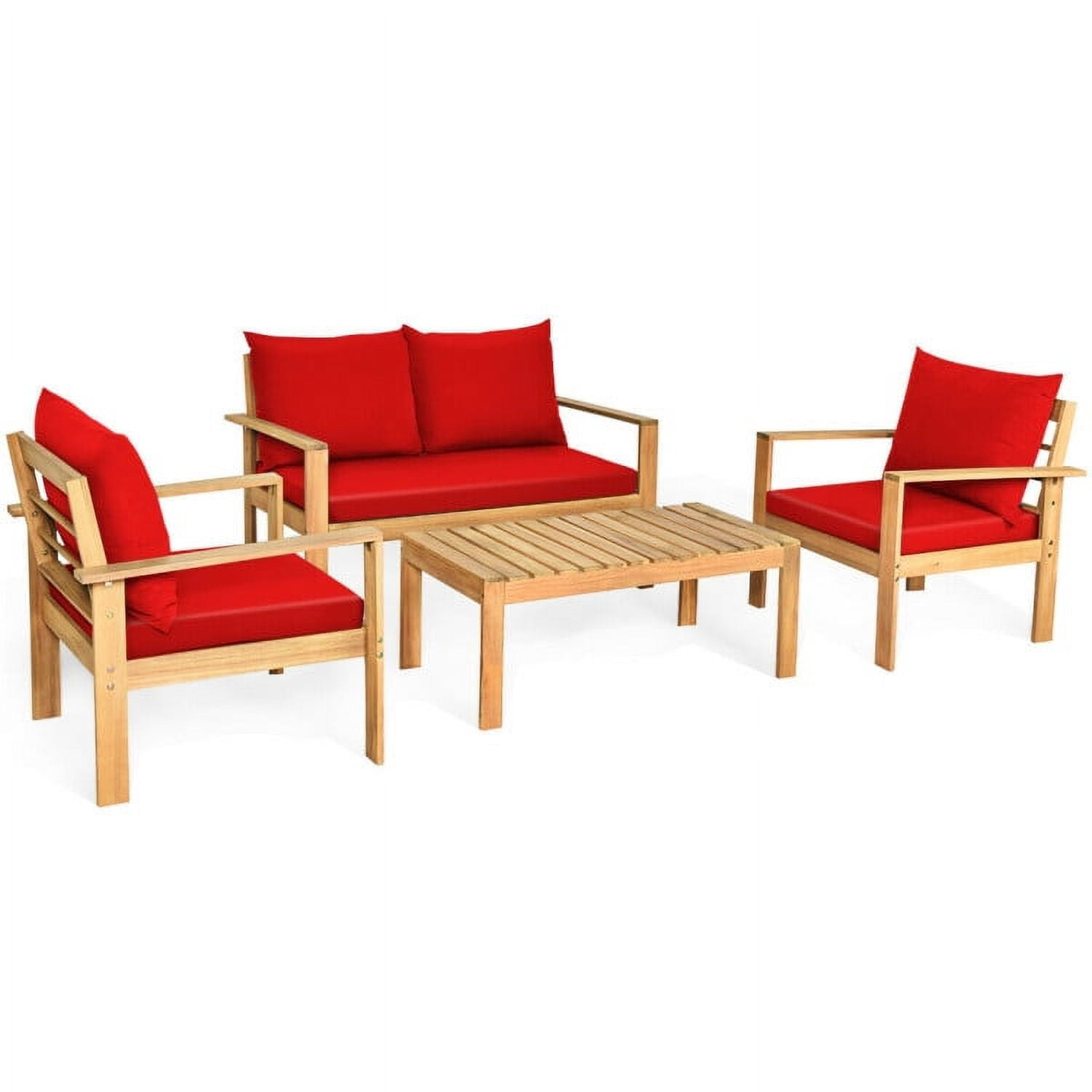 Aimee Lii 4 Pieces Patio Solid Wood Furniture Set, Wood Outdoor Furniture, Red Aimee Lii 4 Pieces Patio Solid Wood Furniture Set, Wood Outdoor Furniture, Red