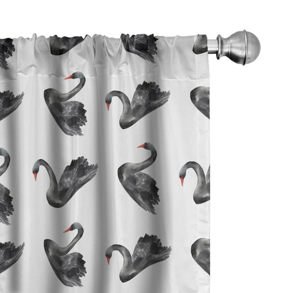 Ambesonne Swan Curtains, Aquarelle Black Birds, Pair of 28"x63", Charcoal Grey White Red