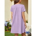 thumbnail image 4 of ValueVibe Nightgowns for Women Crew Neck Sleepshirt Short Sleeve Sleepwear Henley Button House Dress with Pockets, Purple 3XL, 4 of 7