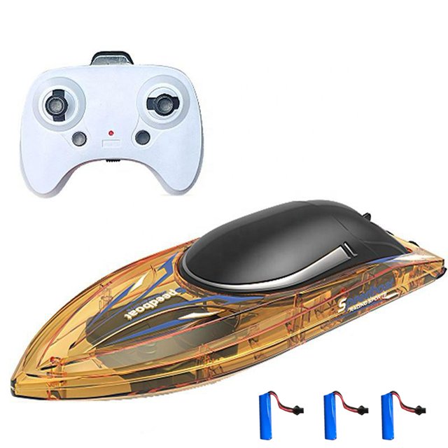 yeacher High-Speed 2.4G Phantom Remote Control Boat with LED Lights, Auto Flip Reset, and Triple Battery Pack (Transparent Yellow) – Perfect for All Ages