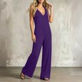thumbnail image 4 of ASDFVBKG Women's Deep V Neck Sleeveless Jumpsuit Backless Summer Wide Leg Pants Rompers Purple XL, 4 of 5
