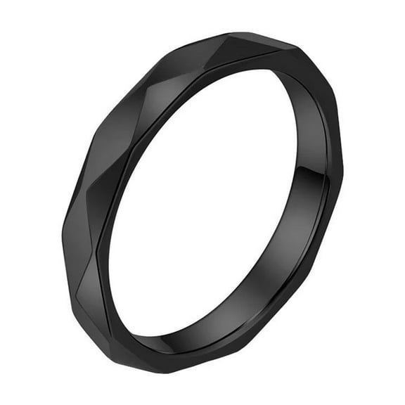 PAMTIER Unisex Stainless Steel Vintage Personality Cool Hip Hop 4mm Thin Stackable Rhombic Cut Multi-Faceted Biker Ring Comfort Fit Black Size 7