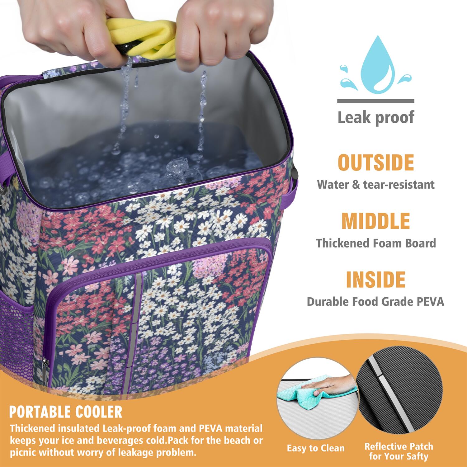 Travel Cooler Bag - Pioneer Flower Camping Beer Cooler Backpack with Bottle Opener- Waterproof Insulated Picnic Backpacks - Cooler Bag for Beach