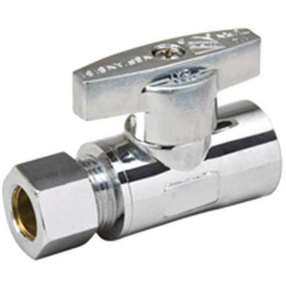 B&K Industries Brass Straight Stop Valve - 1/2 In. SWT x 3/8 In. COMP, Chrome-Plated