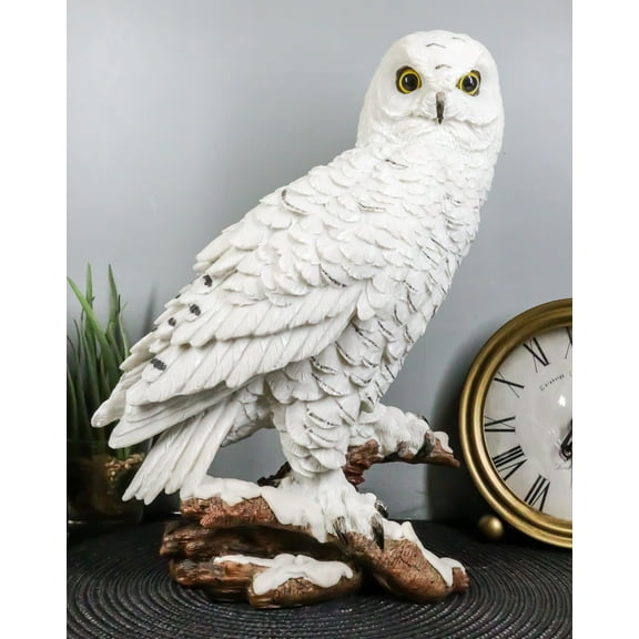 Ebros Mystical White Snow Owl Bird Statue 12.25"Tall Nocturnal Bird Wildlife Owl Decor