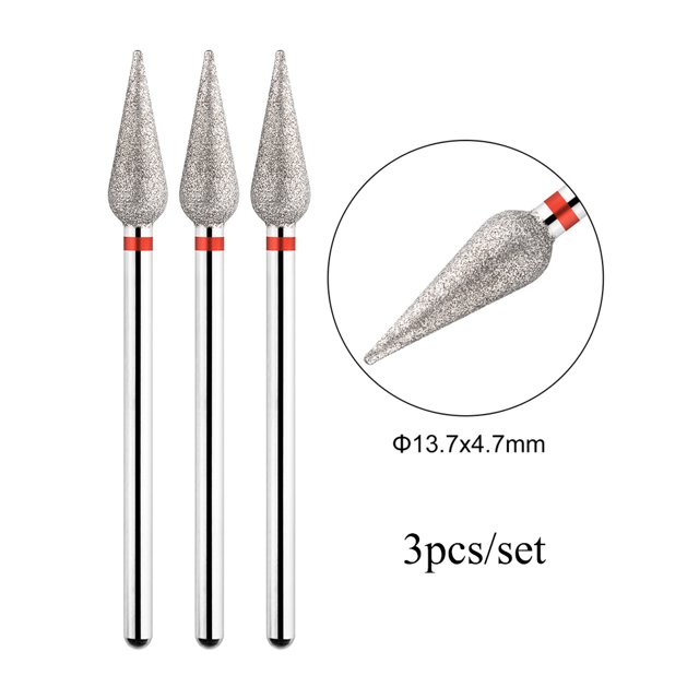 TP 3 unids/set brocas de diamante de llama para uñas 3/32 ''brocas de archivo eléctrico ruso fresa para manicura cutícula quitar herramienta de uñas