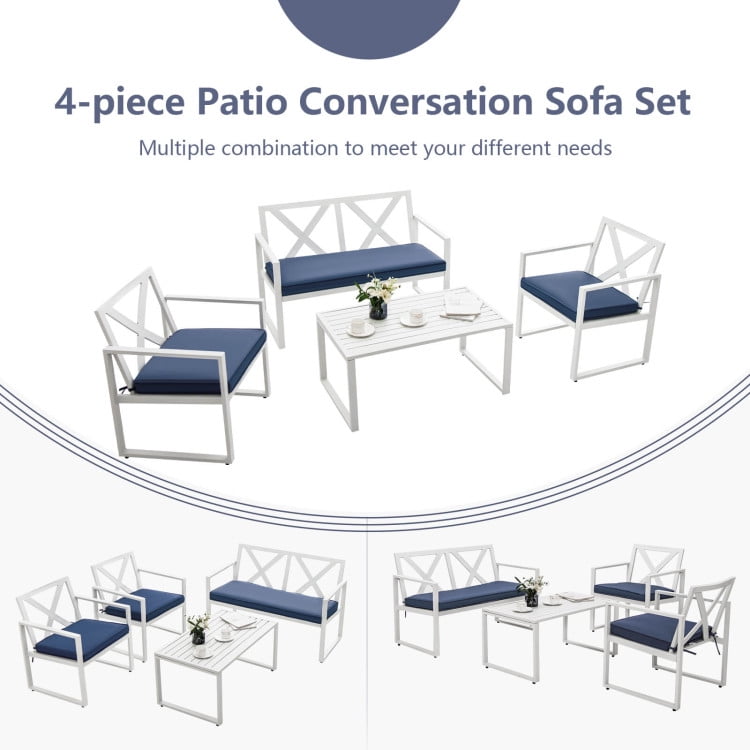 Aimee Lii 4 Pieces Patio Furniture Conversation Set with Sofa Loveseat, Small Patio Set, White Aimee Lii 4 Pieces Patio Furniture Conversation Set with Sofa Loveseat, Small Patio Set, White
