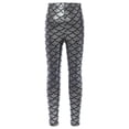 thumbnail image 2 of YONGHS Kids Girls Shiny Metallic Scale Mermaid Leggings Pants Tights Halloween Dance Party Trousers Silver 9-10, 2 of 7