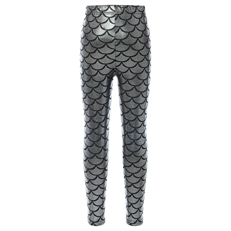 Alvivi Kids Girls Shiny Mermaid Leggings Toddler Metallic Fish Scale Printed Tights Dance Costume Silver 11 12 Walmart