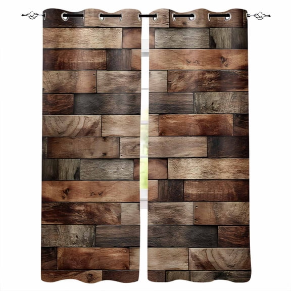 Western Barn Door Black Out Curtains 84 Inch Long for Living Room, Vintage Farmhouses Wooden Door Brown Blackout Curtain Shade Thermal Insulated Window Curtains Grommet Drapes 42"x84" 2 Panels