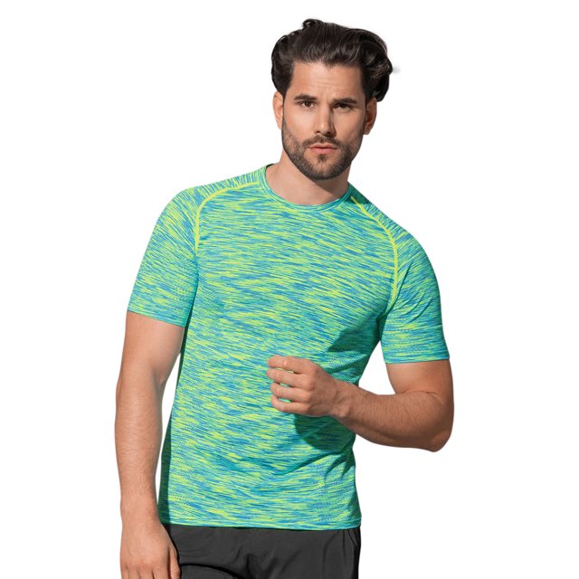 Stedman - Camiseta deportiva ranglán sin costuras modelo Active para hombre (Verde Kiwi Jaspeado)