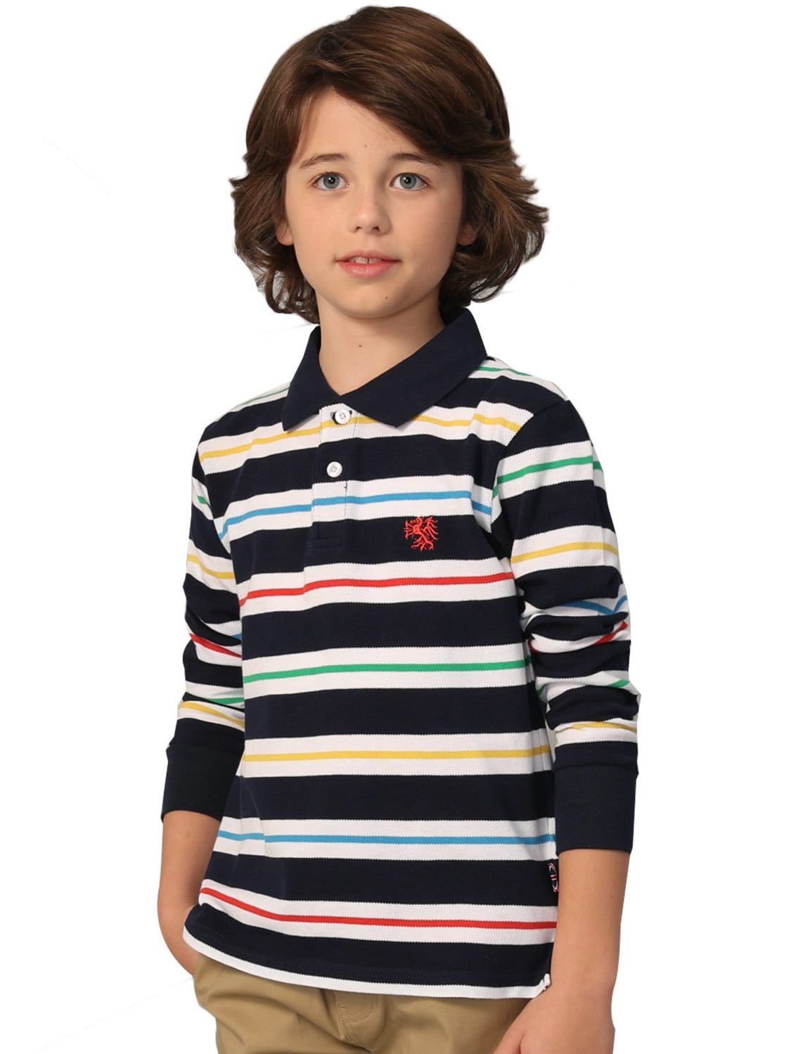Leo&Lily Boys' Long Sleeves Striped Cardigan Rugby Polo Shirt NAVY ...