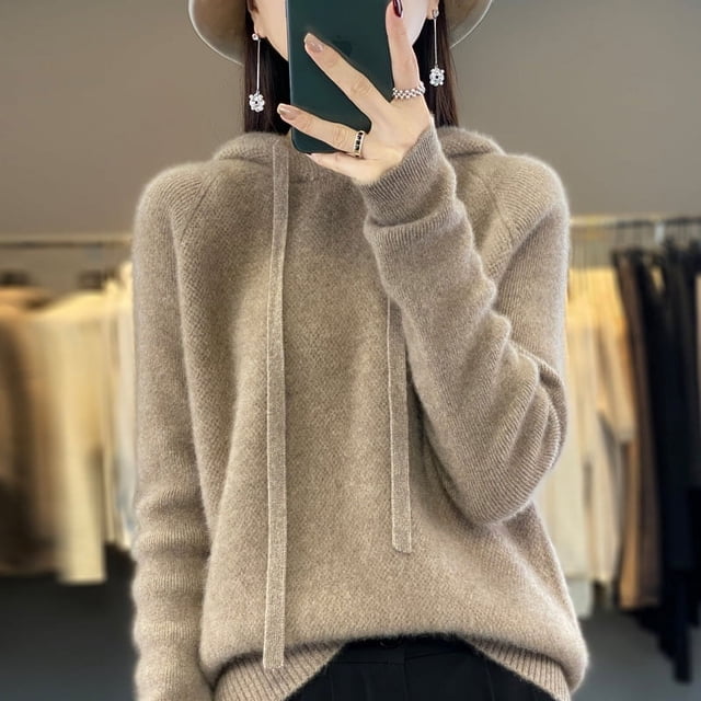 Suéter de cachemira, suéter de punto con capucha para mujer, suéter de moda coreana, sudadera con capucha holgada que combina con todo