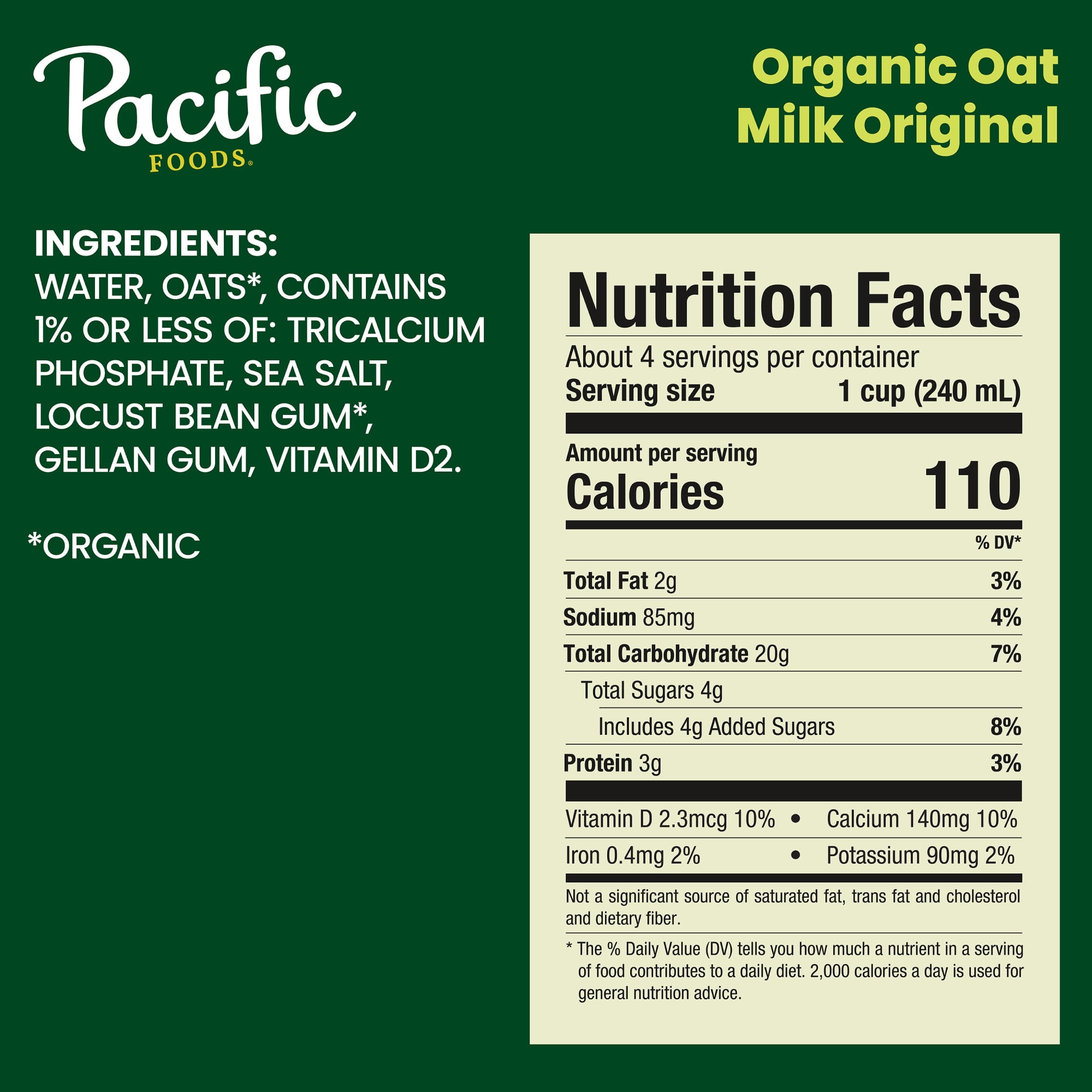 (2 pack) Pacific Foods Original Organic Oat Milk, Plant Based Milk, 32 oz Carton