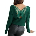 thumbnail image 2 of Bovemsi Women's Spring Solid Color Splicing Butterfly Lace Sexy Hollow Back Ribbed Long Sleeve T Shirt, Green Summer Women's Long Sleeve T-Shirts, L, 2 of 9