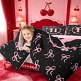 thumbnail image 4 of meiyoeat Pink Bow Alphabet 7 Pieces Full Size Bedding Sets,Fashion Pearl Initial Aesthetic Full Size Bed in a Bag For Girl,Pink Reversible, 4 of 7