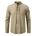 thumbnail image 2 of pstuiky Camisas para hombre de manga larga, Suéter informal de manga larga con cuello alto y cordón ajustable para hombre, color liso, a la moda top de hombre l, 2 of 9