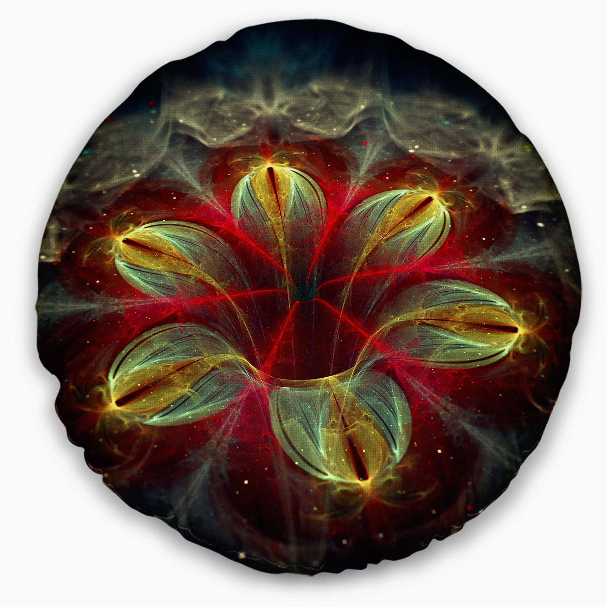 Designart Red Golden Colorful Fractal Design - Floral Throw Pillow - 12x20