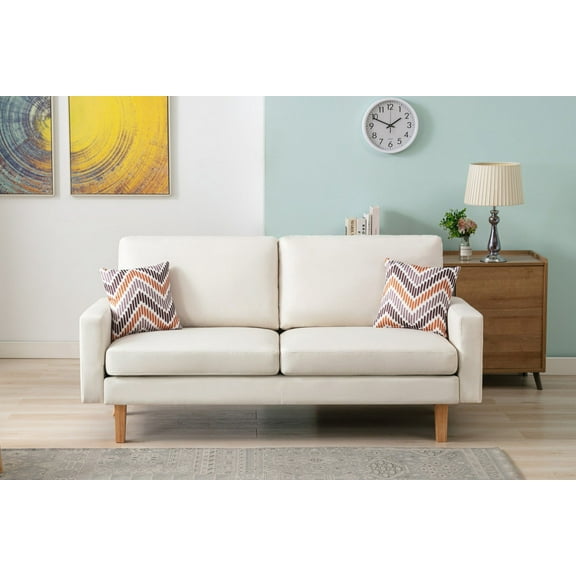 Bahamas 70" Beige Linen Sofa with 2 Throw Pillows