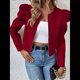thumbnail image 4 of Chaqueta Corta de Larga para Mujer, con Cremallera, Abrigo, Ropa de Abrigo, Atuendo de Otoño, Chaquetones Rojo S, 4 of 7