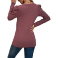 thumbnail image 3 of Bellella Ladies Basic Pullover Crew Neck Waffle Tops Fall Ruched Ruffle T Shirt Red XL, 3 of 3