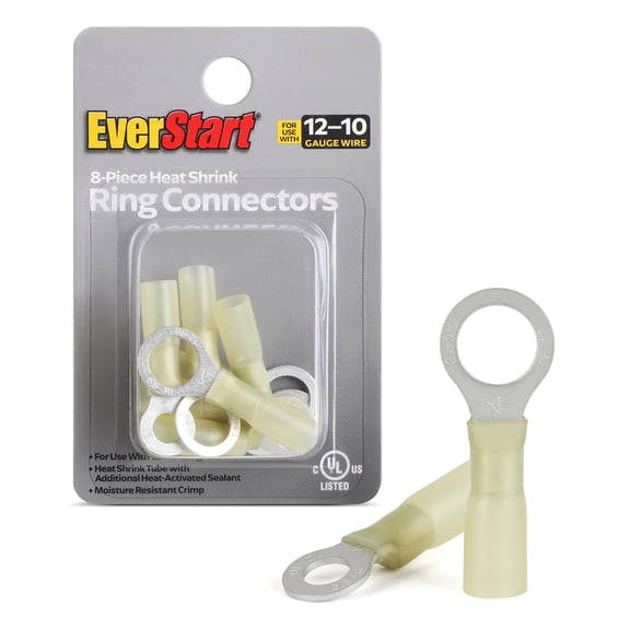 EverStart 8PCS Heat Shrink Ring Wire Connectors Fits 12-10 Gauge, Yellow