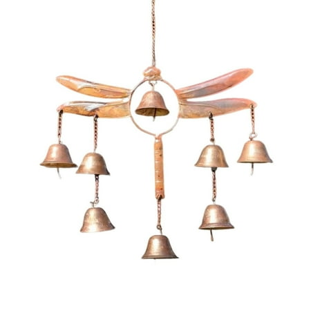 Pebbuoy Dragonfly Wind Chime with 8 Bells S-shaped Hook Weather-proof Indoor Outdoor Garden Patio Window Hanging Wind Bell Iron Craft Decoration Birthday Gifts