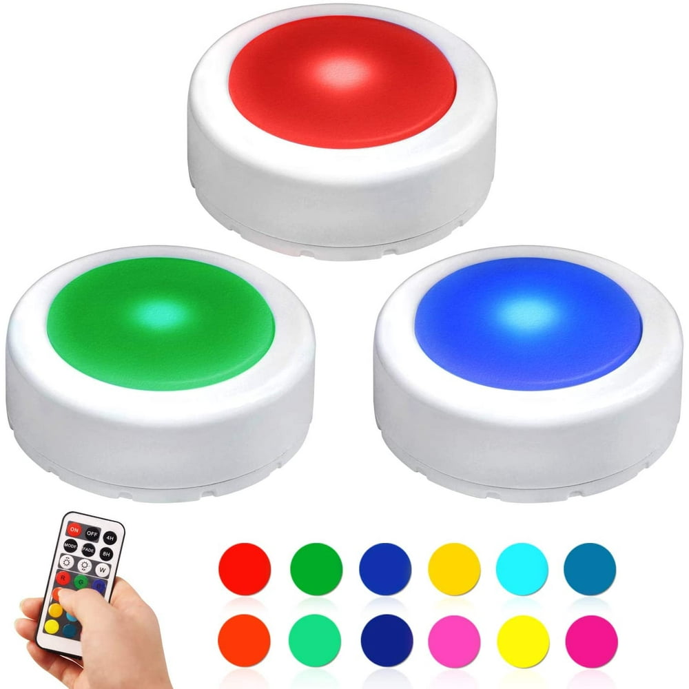Novelty Place 3 Pack LED Puck Lights with Remote Control RGB Color