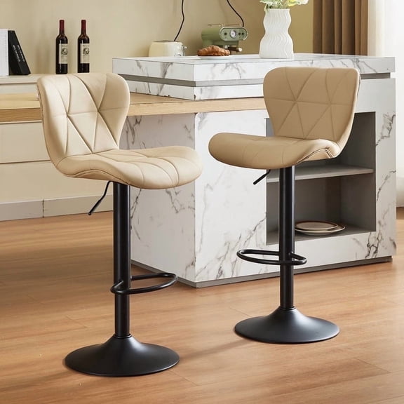 Restworld BarStools Set of 2, Adjustable Faux PU Leather Modern Armless Bar Chairs for Kitchen,Khaki