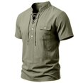 thumbnail image 6 of Landzoo Tops For Men Solid Color Short Sleeve Henley Shirt Summer Comfortable Men T Shirt Size L Army Green, 6 of 8