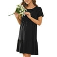 thumbnail image 5 of Pregnant Women Dress Solid Short Sleeve Round Neck Double Layer Breastfeeding Dress Maternity Nightgown, 5 of 6