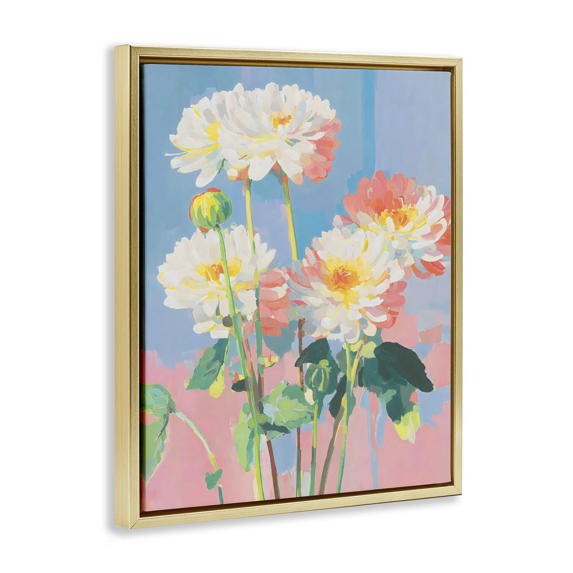 Stupell Industries Colorful Chrysanthemum Impressions Gold Framed Floater Canvas Wall Art, design by Sisi and Seb